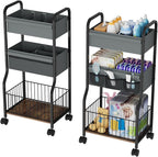 3-tier Baby Diaper Caddy Organizer and Storage Cart with 4+3 Dividers, Metal Utility Cart with Lockable Wheels for Nursery, B