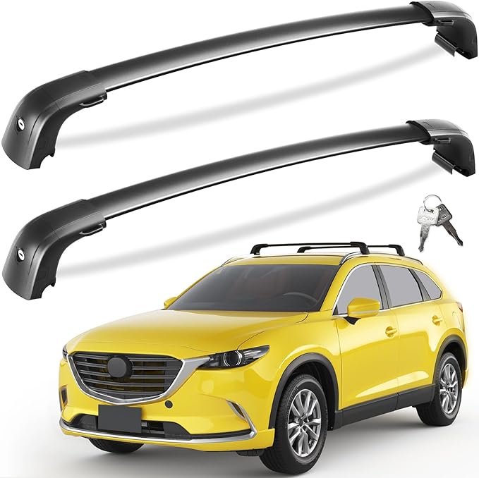 Tuyoung 220lbs Lockable Roof Rack Cross Bars Compatible with Mazda CX9 CX-9 2016 2017 2018 2019 2020 2021 2022 2023, Heavy Duty Anti-Theft Aluminum Roof Rails Crossbars Cargo Carrier Bag Black Bike