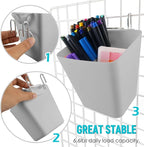 G.CORE Large Grid Wall Bins - 6Pack Gray Gridwall Accessories Hanging Cups with Back Hooks - Plastic Grid Wall Panels Organiz