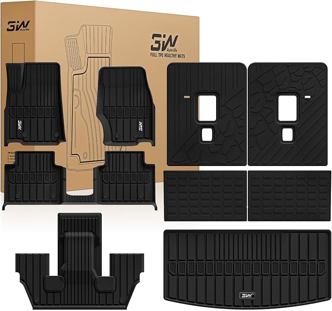 3W Floor Mats & Cargo Liner & Seatback Mats Fit with Jeep Grand Cherokee L 2021-2025 2026 (6-Seats w/o 2nd Row Center Armrest Only), All-Weather Full Set TPE Car Mats, Black