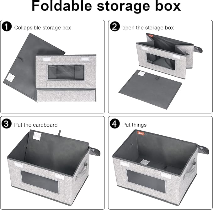 Univivi [4-Pack Fabric Storage Boxes Collapsible Storage Bins with Lids and Handles Cube Organizer Basket for Home, Closet, B