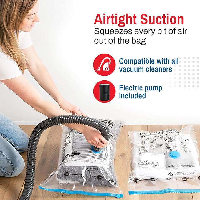 Spacesaver 4 Pack Jumbo Vacuum Storage Bags for Blankets & Clothes – Jumbo Vacuum Sealed Compression Bags with Hand Pump – Sp
