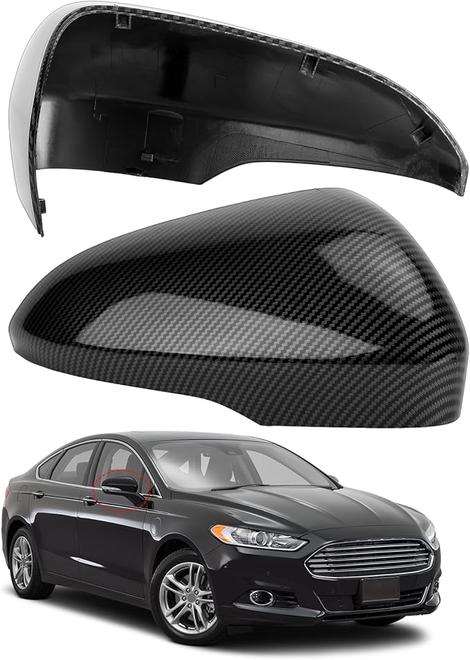 Passenger Side Mirror Cover Replacement for Ford Fusion 2013 2014 2015 2016 2017 2018 2019 2020 2021 2022 - Right Side Mirror Covers, Rear View Mirrors Cap Accessories Carbon Fibre, With Lamp