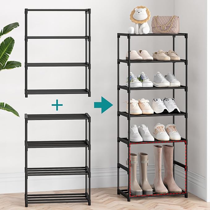 Autonomier 4 Tier Extra Small Shoe Rack (16.3" Wide), Narrow Stackable Shoe Shelf for Kids Toddler Adult, Lightweight Shoe Ra