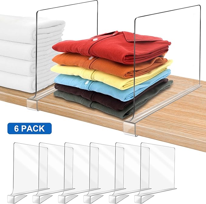 12 Inches [Extra Tall Version] Clear Shelf Dividers for Closet Organization and Storage, 6 Pack Purse Organizer for Closet Ac