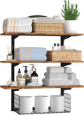 3 Tier Floating Shelf with Storage Baskets, Wall Mounted Bathroom Shelves Over Toilet, Wood Wall Shelves for Kitchen, Bedroom