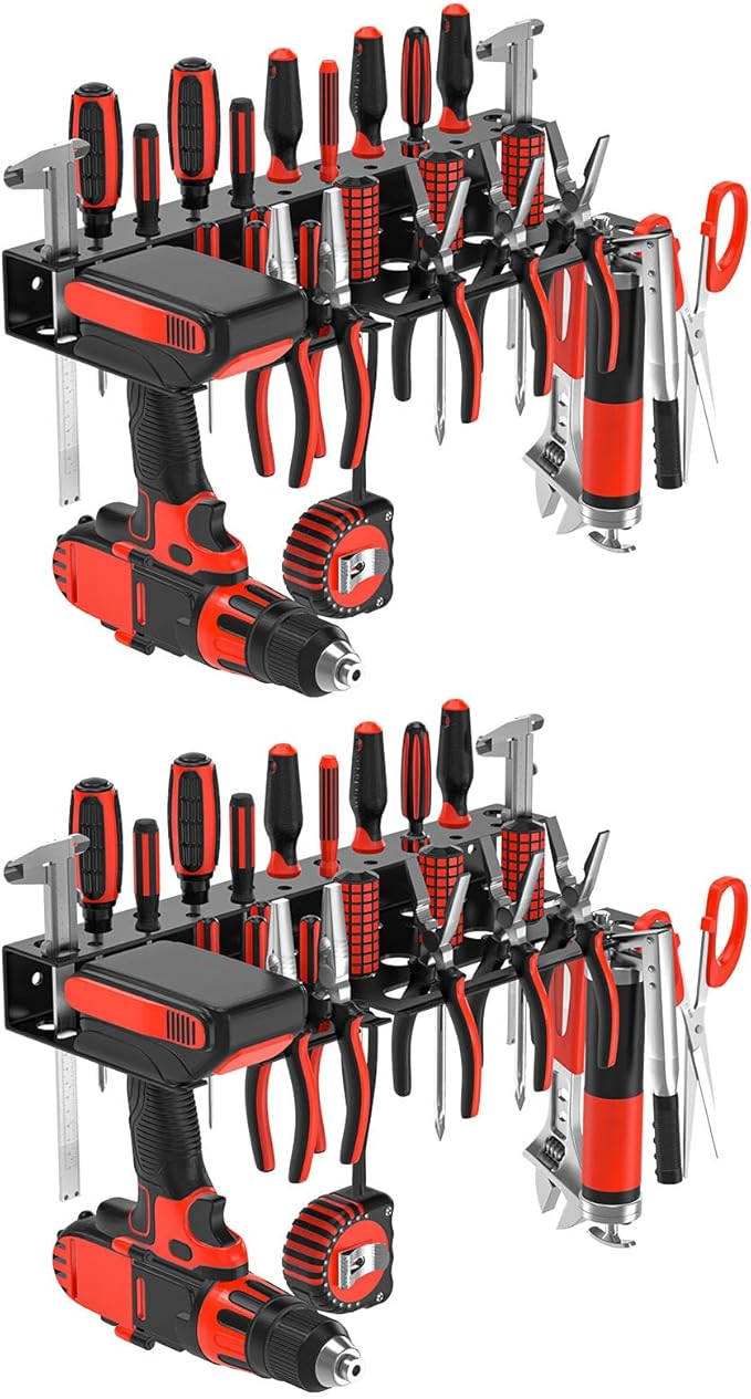 2Pcs Metal Screwdriver Organizer, Wall Mount Plier Organizer Hammer Holder, Hand Tool Storage Rack for Garage Workshop Workbe