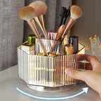 LINFIDITE 360°Rotating Makeup Brush Holder Cosmetic Display Case Clear Makeup Lip Gloss Organizer Case with 5 Slots Round Tur