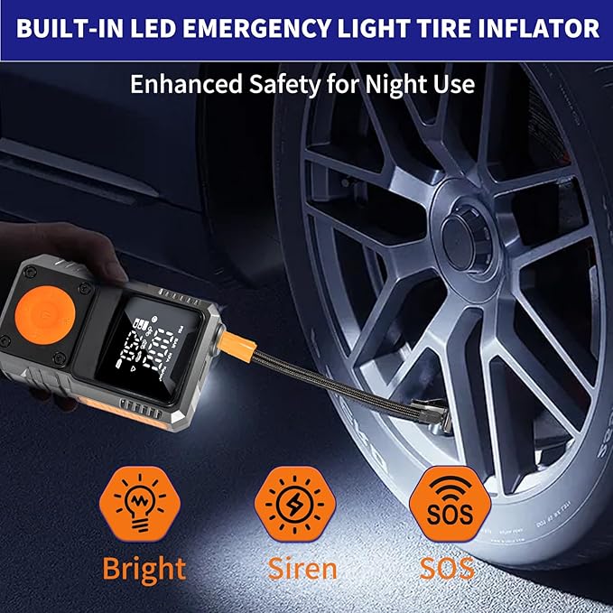 Portable Tire Inflator, 150PSI Cordless Air Pump for Fast Inflation, for Car Tires, Bike Tires, Motorcycles, and Balls, Featuring Pressure Gauge and LED Indicator