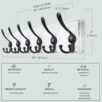 Dseap Coat Rack Wall Mounted - 24" Long 6 Tri Hooks, Heavy Duty Wooden Wall Coat Hanger Coat Hook for Clothes Hat Jacket Clot
