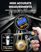 Vondior Digital Tire Pressure Gauge with Inflator, 250 PSI Heavy Duty Air Chuck with Tire Tread Depth Gauge, Stainless Steel Braided Hose with Quick Connect Coupler, Car Accessories