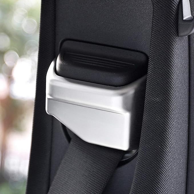 iJDMTOY Satin Silver Front Seat Belt Shoulder Height Adjustment Button Cover Trims Compatible with Mercedes W205 C-Class W213 E-Class X205 GLC-Class