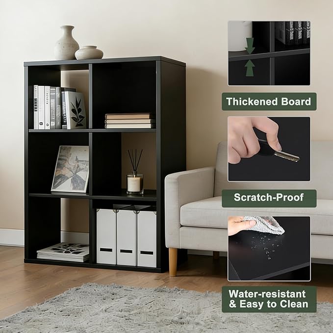 6 Cube Storage Organizer Shelf, Open Cube Bookshelf, Reversible Bookcase, Modern Sturdy Storage for Living Room, Bedroom, Ent