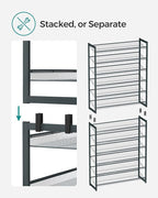 SONGMICS 12-Tier Stackable Shoe Shelf Set, Metal Shoe Storage for Garage, Entryway, with Adjustable Shelves, Hold 48-60 Pairs