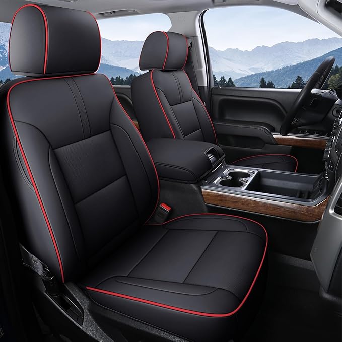 Coverado Chevy Silverado Seat Covers Full Set, Faux Leather Car Seat Covers Fit for 2014-2018 1500, 2015-2019 2500HD 3500HD C