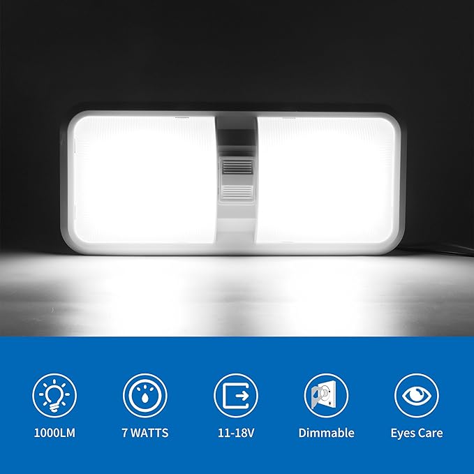 RV Interior Natural White 12V LED Ceiling Double Dome Light Fixture 1100 LM Frosted RV Interior Lighting for Bedroom, Living Room (4500K)