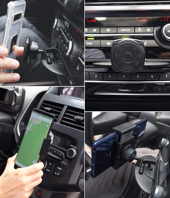 Ringke 2 in 1 CD Slot Car Phone Holder Mount One Touch Premium Adjustable Phone Grip Strong Magnet Clip Cradle for Universal Smartphone - Black