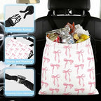 Pink Bow Car Trash Bag - Waterproof Car Trash Bag Hanging Leakproof Car Garbage Bag - Washable Reusable Trash Bag for Car Interior Hanging Organizer Storage Vehicle Travelling Camping