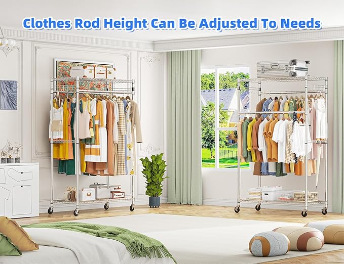 Simple Trending Rolling Clothes Rack, Clothing Rack, Garment Racks for Hanging Clothes, Freestanding Portable Closet Organize