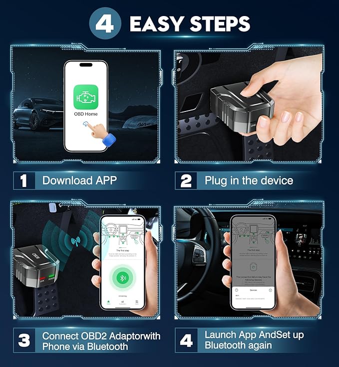 OBD2 Scanner Reader Bluetooth Wireless Auto Diagnostic Scan Tool for iOS & Android for Performance Test Bluetooth 5.4 Car Check
