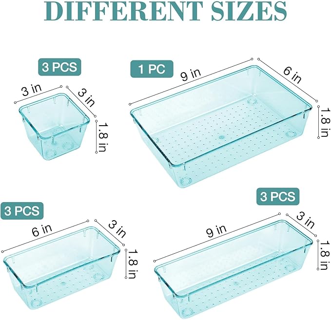 StorMiracle 10 PCS Drawer Organizer Set, 4 Varied Size Bathroom and kitchen Drawer cabinet organizer Trays, Clear Storage Bin
