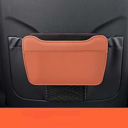 Car Leather Trash Can for Seat Back, Hanging Garbage Bin, Waterproof Foldable Stroage Organizer for Car, Multipurpose Interior Accessories for SUV Truck RV Camping (Orange Chair Back Clip)