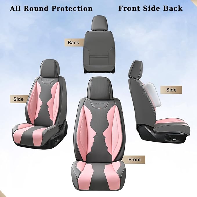Coverado Car Seat Covers Full Set, Seat Covers for Cars, Front Seat Covers and Back Seat Cover Waterproof Leather Automotive 