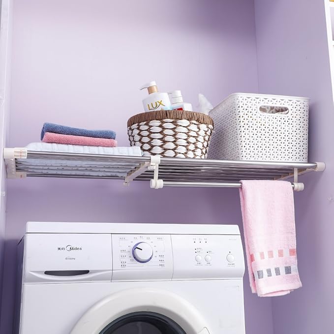 Hershii Closet Tension Shelf Expandable Telescopic Rod Heavy Duty Clothes Hanging Rail Adjustable DIY Storage Organizer Shoe 