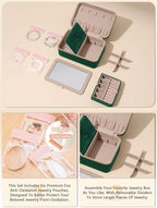 Velvet Travel Jewelry Box with Large Mirror, Double-Layer Jewelry Organizer Case for Women and Girls, Portable Storage Case w