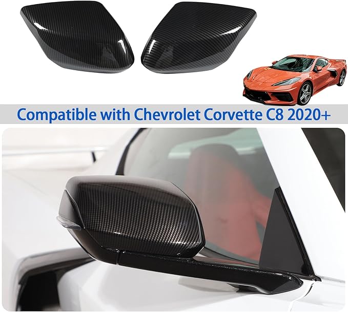 Door Rear View Mirror Cover Cap Compatible with Chevrolet Corvette C8 2020-2026, ABS Side View Mirror Cover, Auto Door Rearview Mirror Protective Trim Cap 2Pcs (Carbon Fiber Pattern Black)