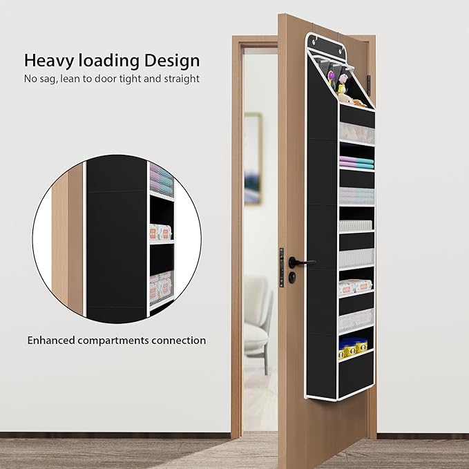 Univivi 6-Shelf Over Door Hanging Organizer Fabric Baby Door Storage with 5 Large Pockets and 3 Small PVC Pockets Wall Mount 