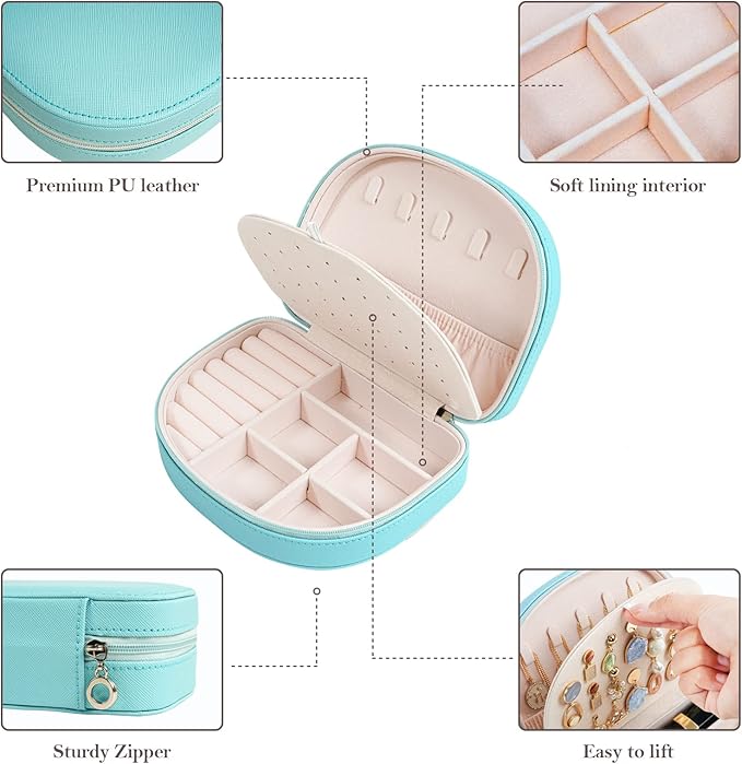 ProCase Travel Size Jewelry Box, Medium Portable Seashell-Shaped Jewelry Case, 2 Layer Jewelry Organizer in PU Leather for Wo