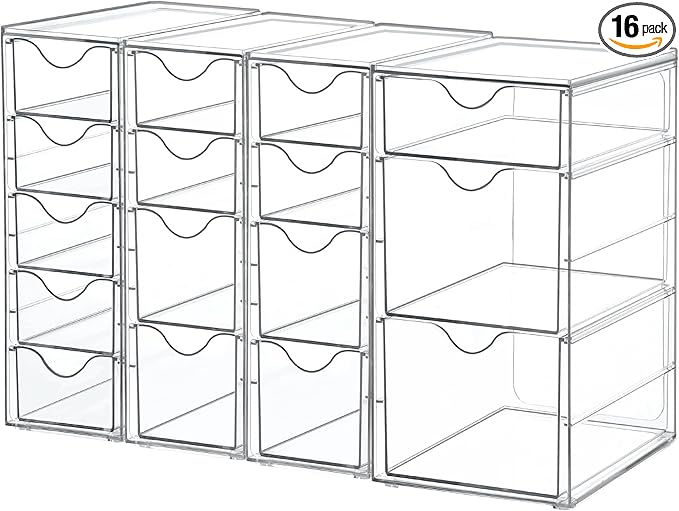 Vtopmart Acrylic Organizer with 16 Drawers (4 Set),Clear Storage Drawers for Office Supplies,Desk Organization and Storage fo