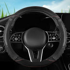 5D Honeycomb Black Car Steering Wheel Cover,14.5-15 Inch Universal Carbon Fibre Leather Covers Breathable Anti-Slip Odorless 
