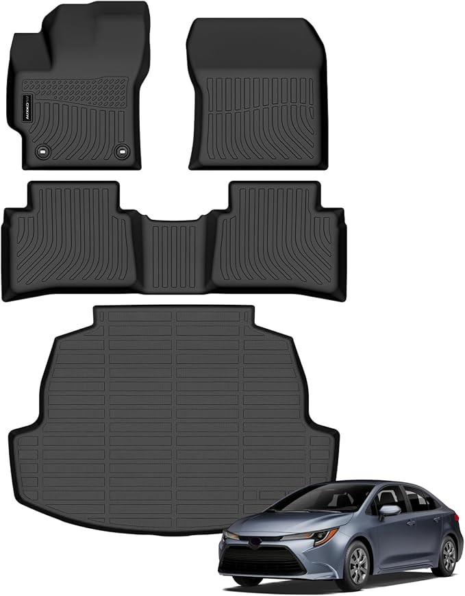 Auxko All Weather Floor Mats Cargo Mat Fit for Toyota Corolla Sedan 2026 2025-2020 TPE Floor Liner Trunk Mat Corolla Accessories All Season Odorless Anti-Slip Black