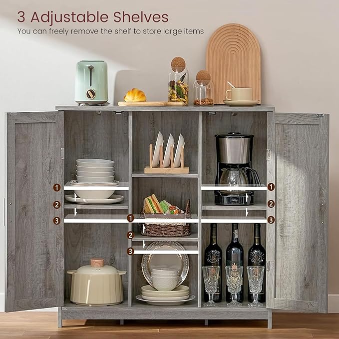 Iwell Storage Cabinet with 2 Doors and 4 Adjustable Shelves, Buffet Cabinet with Storage, Floor Cabinet for Living Room, Entr