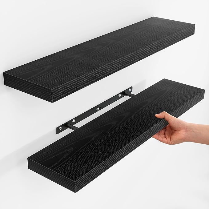 Fun Memories Floating Shelves for Wall, Rustic Wood Wall Mounted Shelves for Bathroom, Bedroom, Living Room & Kitchen, Storag