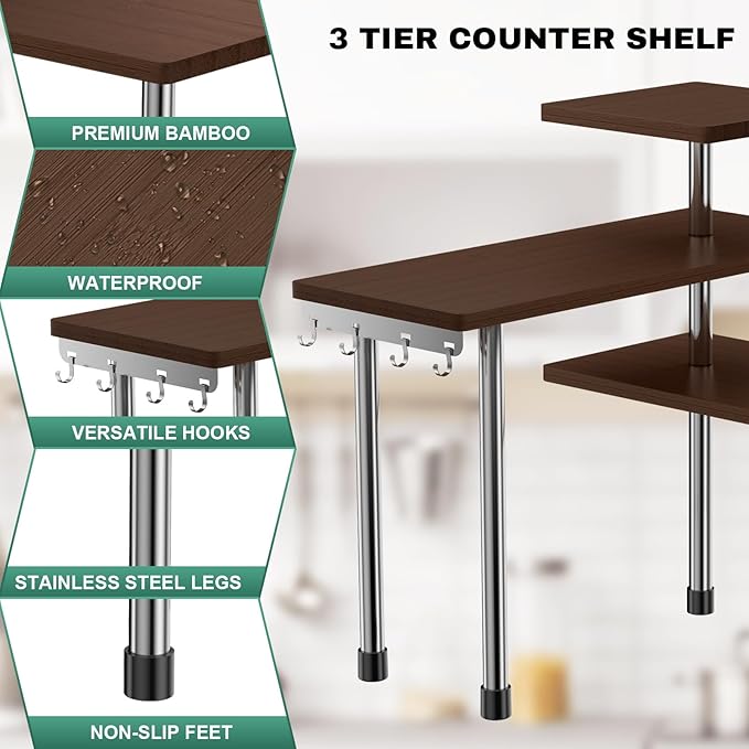 ZHWS Bathroom Counter Organizer for MakeUps, Dresser Table, Kitchen Countertop Organizer Adjustable 3 Tier Corner Shelf with 