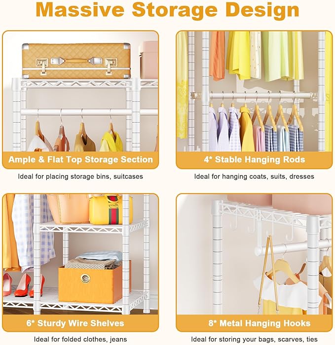 Ulif H50 Extra Large Clothes Rack, Heavy Duty Garment Rack, Freestanding Portable Closet, Clothing Racks for Hanging Clothes,
