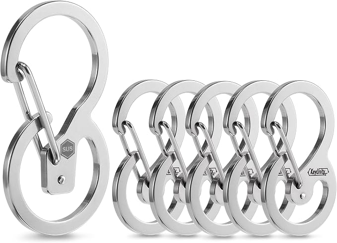 KeyUnity Stainless Steel Carabiner Mini Clips, Key Holder Organizer Keychain for Keys, Flashlight, Folding Knife & Whistles