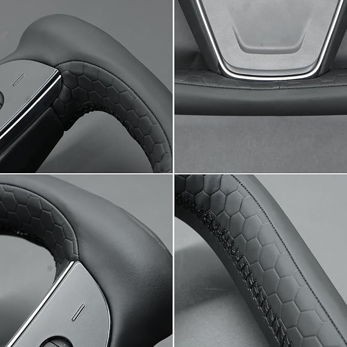 MEWANT Hand Stitched Tesla Model S Yoke Steering Wheel Cover Wrap for Tesla Model S 2021-2023 / Model X 2021-2023 Tesla Yoke Steering Wheel Accessories(3D Style)