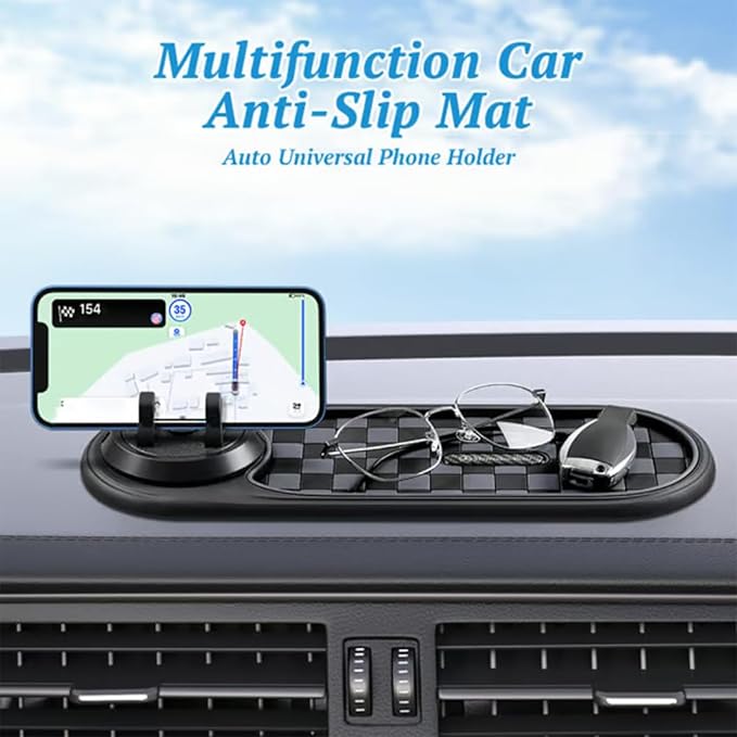 Multifunction Car Anti-Slip Mat, Universal Car Anti Slip Mat Phone Holder, Dashboard Accessories, 360° Rotating, with Tempora