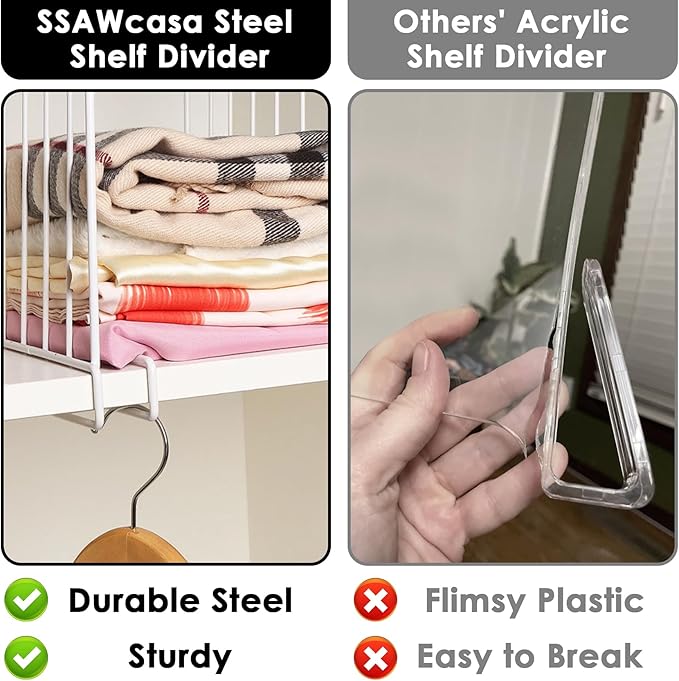 Shelf Dividers, 8 Pack Closet Organizers and Storage, Metal Closet Dividers Shelf Organizer for Wood Shelves, Linen Closet Or