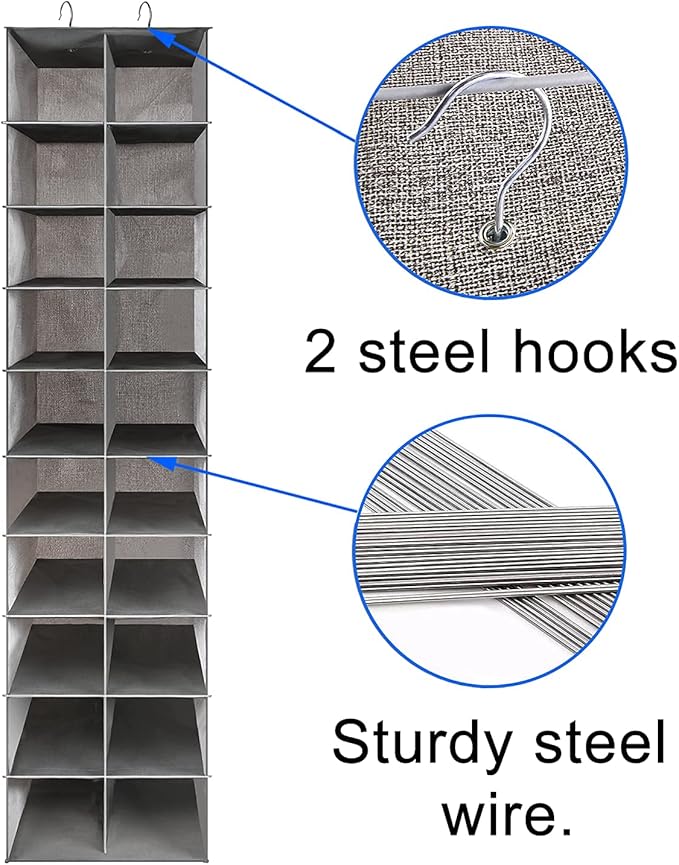coastal rose Hanging Shoe Organizer for Closet, 20 Sections Hanging Closet Organizer and Storage Shelves, Space Saving Shoe R