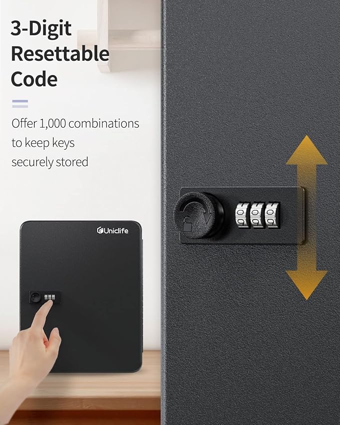 Uniclife 100 Position Key Cabinet with Combination Lock Resettable Black Digital Security Storage Box Steel Key Organizer wit