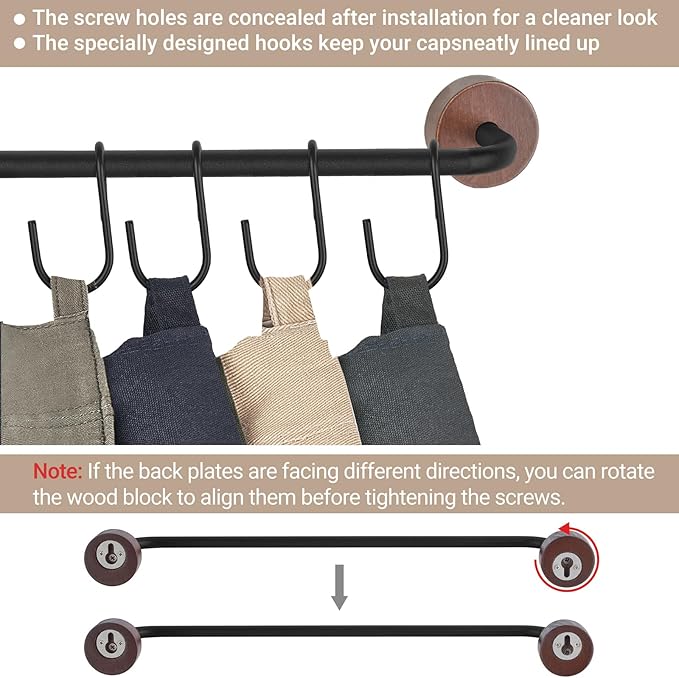 Mkono Hat Rack for Wall Hat Organizer for Baseball Caps Hanger with 20 Hooks Modern Metal Hat Holder Wall-Mounted Ball Caps D