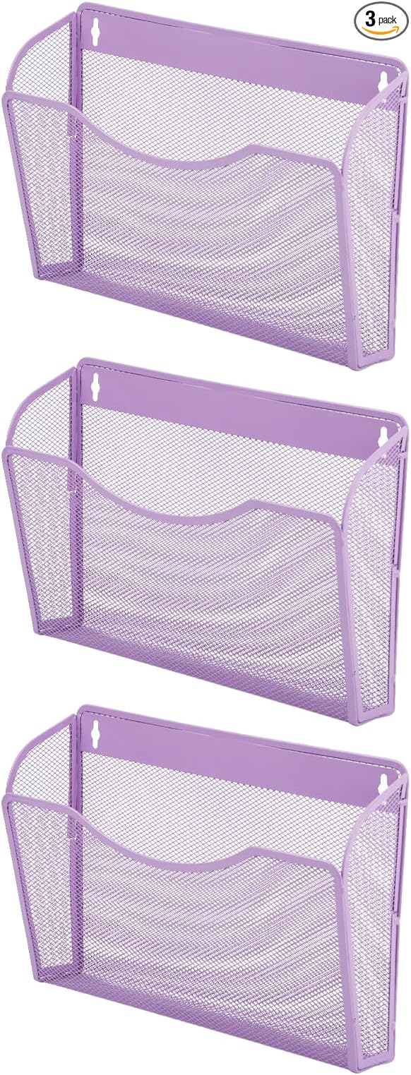 EASEPRES 3 Single Pocket Mesh Hanging File Organizer, Vertical Wall Mounted Magazine File Holder, Mount Basket Mail Paper Doc