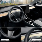 SEG Direct Flat Bottom Steering Wheel Cover, D Shaped Car Wheel Cover 14-14 1/4 in. (35.5-36 cm), for Tesla Model 3 / Y, for 