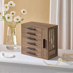 HOOBRO Jewelry Box for Women, Jewelry Organizer Box, 6-Tier Wooden Jewelry Box, Jewelry Case with Side Transparent Window, Cr