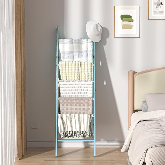 Honest Blanket Ladders for The Living Room, 6-Tier Blanket Holder, Wall-Leaning Blanket Rack, Ladder Shelves, Wooden Quilt La